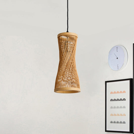 Modern Bamboo Cylinder Pendant Lamp In Beige For Dining Room