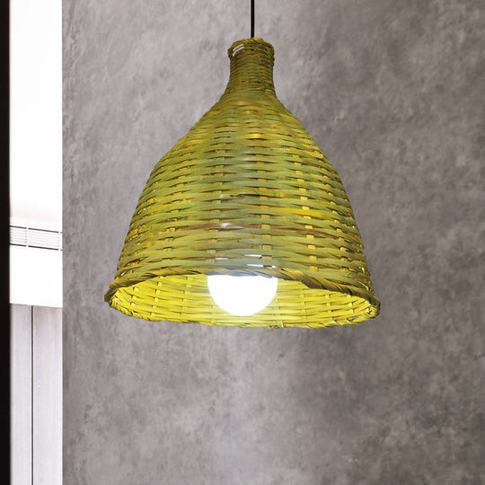 Rustic Knitted Bamboo Bell Pendant Light - Luminaire Lighting For Restaurant