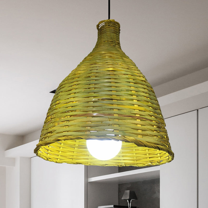 Rustic Knitted Bamboo Bell Pendant Light - Luminaire Lighting For Restaurant