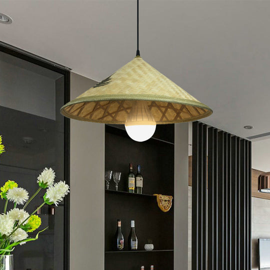 Handcrafted Bamboo Hat Pendant Light - Farmhouse Style Ideal For Restaurants