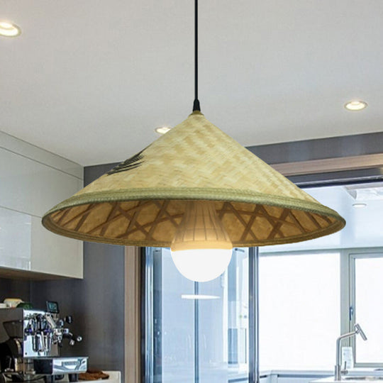 Handcrafted Bamboo Hat Pendant Light - Farmhouse Style Ideal For Restaurants