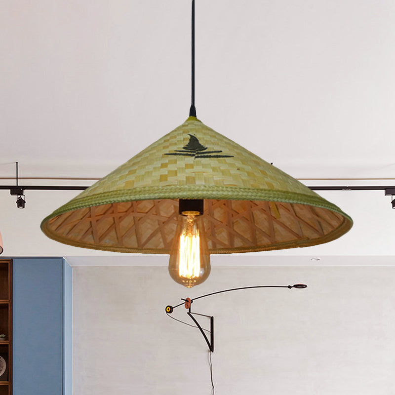 Handcrafted Bamboo Hat Pendant Light - Farmhouse Style Ideal For Restaurants