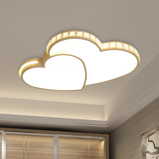 20.5"/24.5" Double Heart Flush Mount Crystal LED Ceiling Light Fixture - Warm/White Light for Bedroom