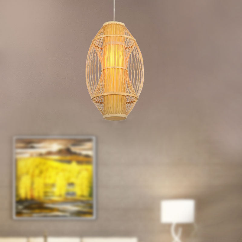 Contemporary Beige Bamboo Hanging Pendant Light For Kitchen