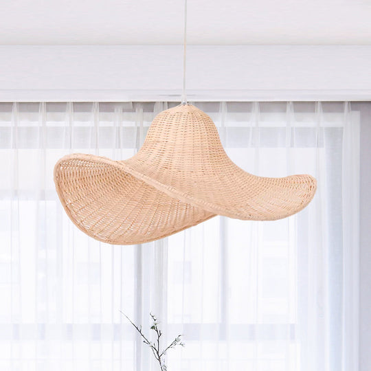 South-East 1-Bulb Hanging Pendant - 16/19.5 Long Rattan Beige Straw Hat Design For Restaurant Tea