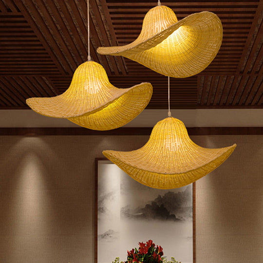 South-East 1-Bulb Hanging Pendant - 16/19.5 Long Rattan Beige Straw Hat Design For Restaurant Tea