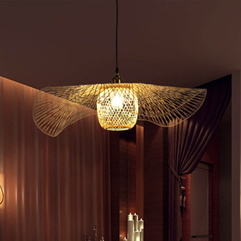 Rustic Ceiling Drop Light With Woven Rattan Dome- Ideal For Cafe And Restaurant - Available In 3