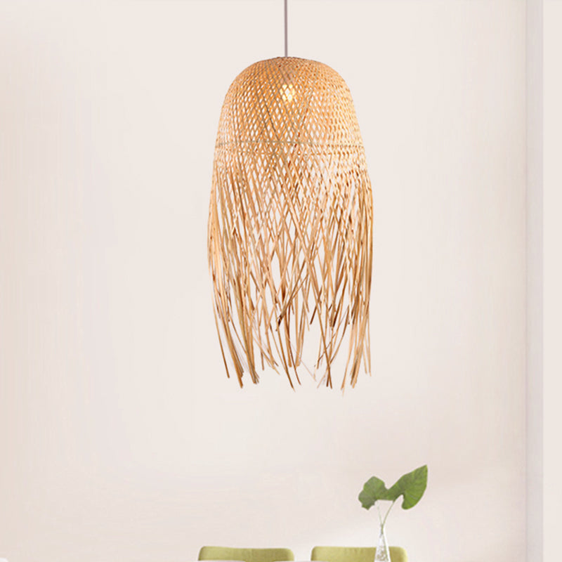 Hand-Woven Bamboo Pendant Light - Asian Style 1 Beige Suspension Lamp For Restaurants