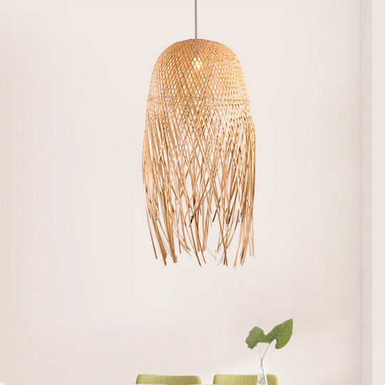 Hand-Woven Bamboo Pendant Light - Asian Style 1 Beige Suspension Lamp For Restaurants