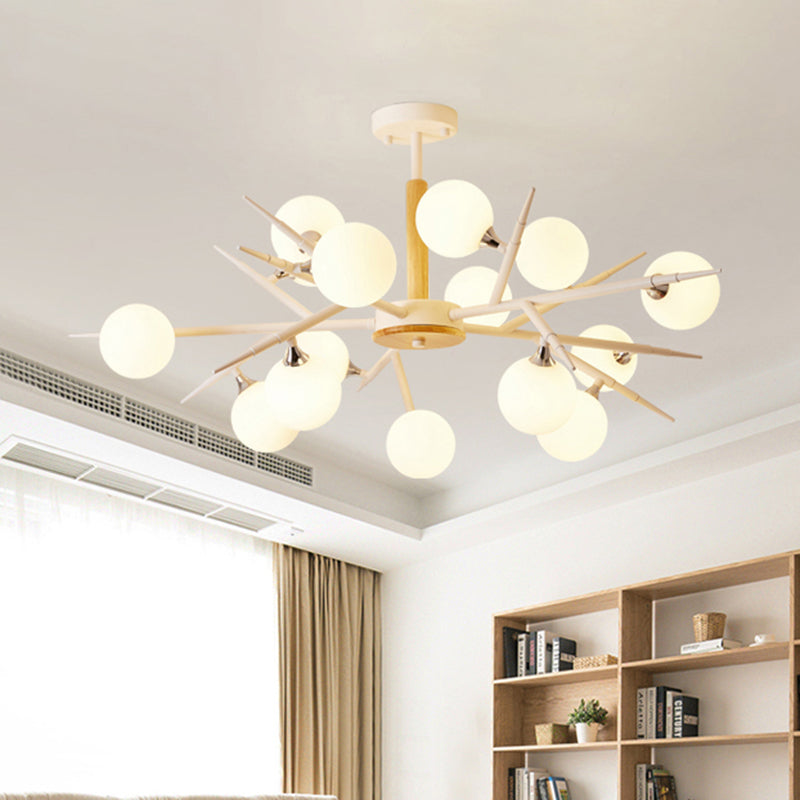 Japanese Style Glass Chandelier: White Spherical Shade Hanging Light For Tea Station