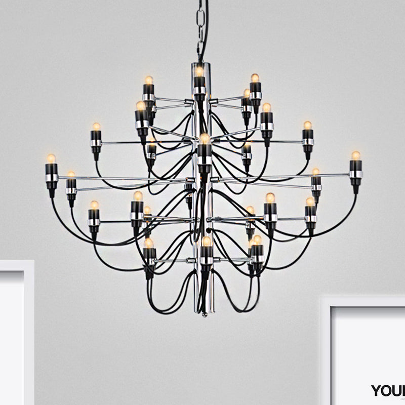 Modernist Metallic 18/30-Light Layered Chandelier: Stylish Dining Room Ceiling Lamp In Chrome