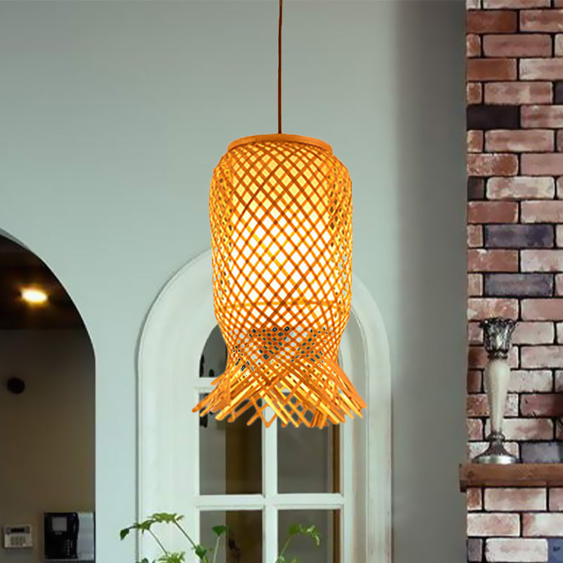 Bamboo Lantern Pendant Light For Restaurant In Beige