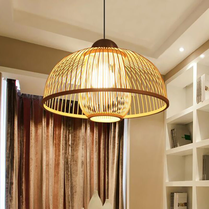 Asian Style Hanging Bamboo Pendant Lamp Single Bulb 16/18 Diameter - Perfect For Dining Table