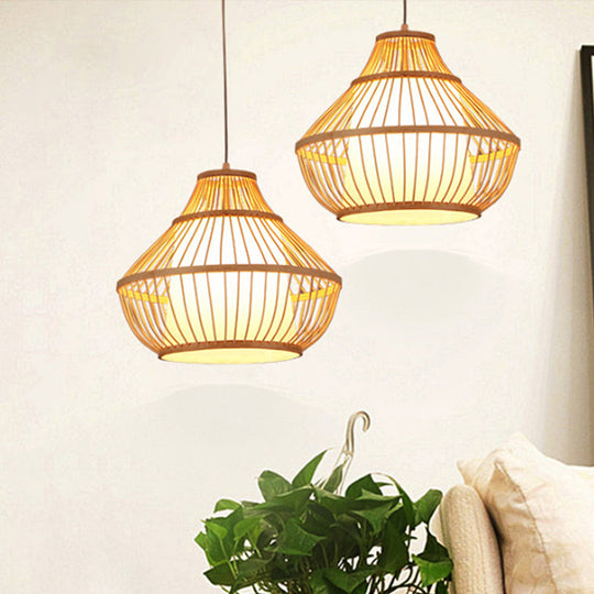 Asian Bamboo Lantern Pendant Light - Single Bulb Hanging Lamp For Restaurants (16/18 Diameter)