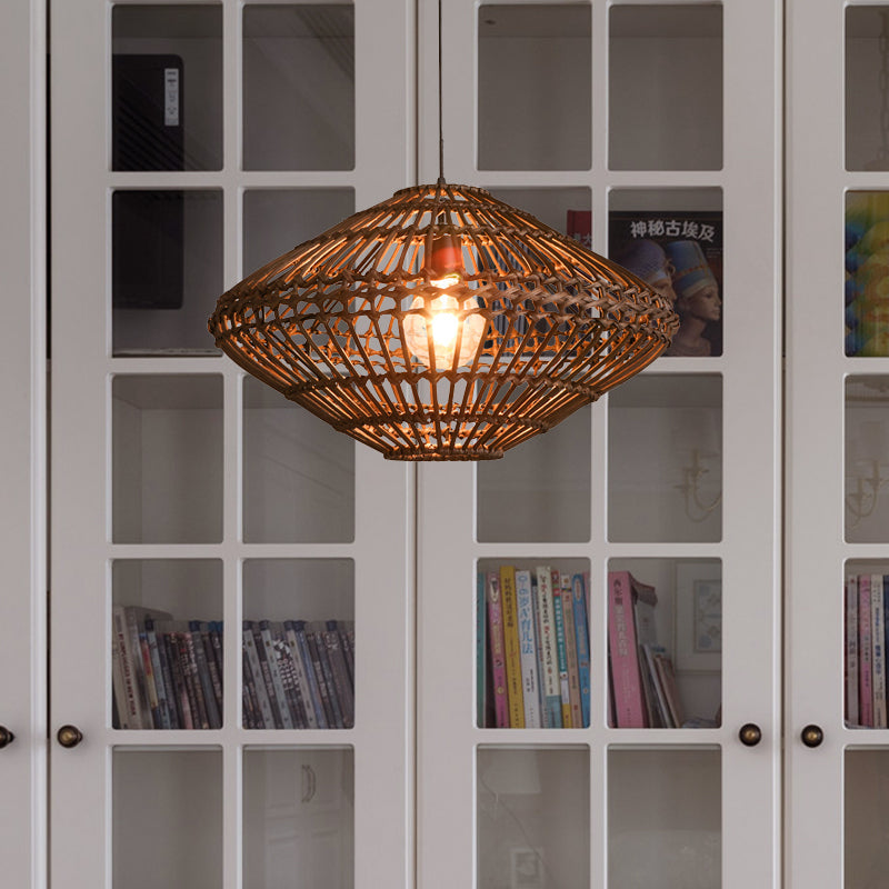 Rattan Disc Pendant Light - Asian Style Single Head Hanging Lamp In Brown