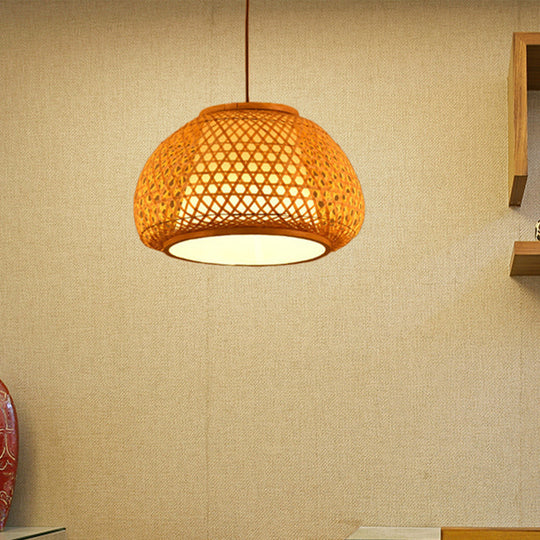 Bamboo Lantern Pendant Light With Hand-Knitted Design For Asian Restaurants - Paper Interior Shade