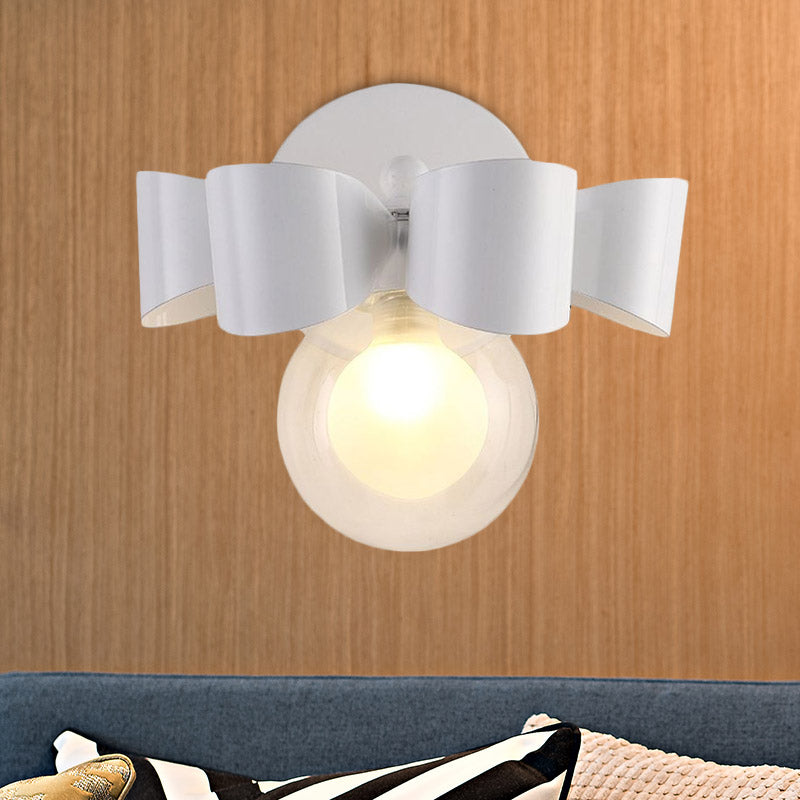 Contemporary Clear Glass Round Wall Lamp - 1 Light White Mounted Fixture With Bow Design