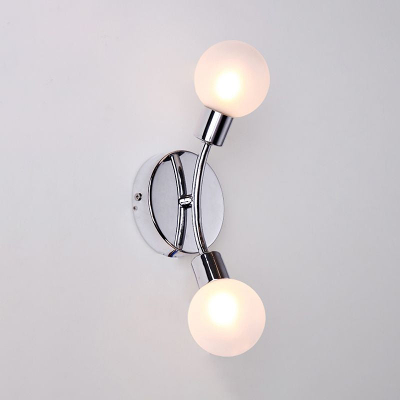 Contemporary 2-Light Chrome Led Wall Sconce With Global White Glass Fixture