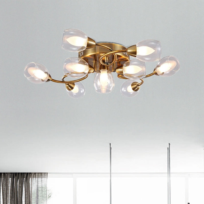 Modern Gold Ceiling Light Fixture with 10 Clear Glass Shades