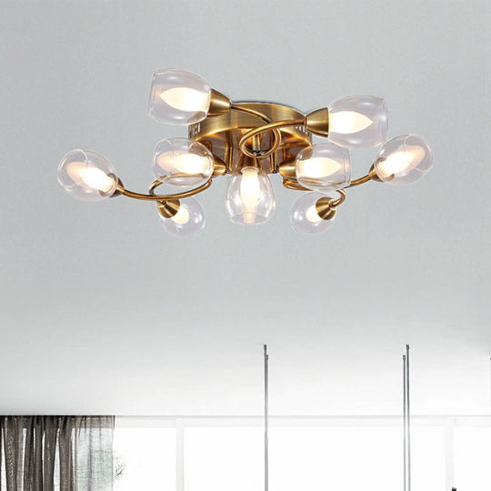 Modern Gold Ceiling Light Fixture With 10 Clear Glass Shades