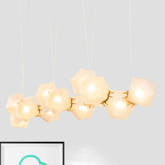 Geometric White Glass Shade Chandelier Kit: Modern Gold Led Hanging Lamp For Living Room - 2/4/6