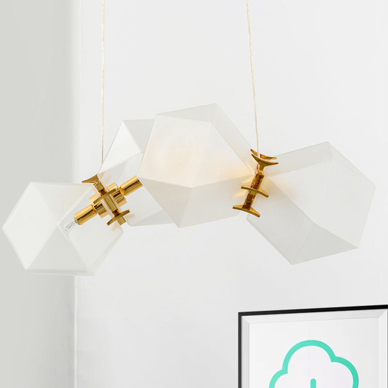 Geometric White Glass Shade Chandelier Kit: Modern Gold Led Hanging Lamp For Living Room - 2/4/6