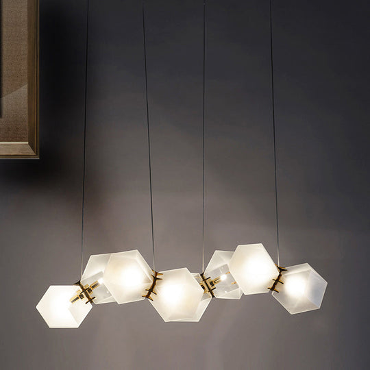 Geometric White Glass Shade Chandelier Kit: Modern Gold Led Hanging Lamp For Living Room - 2/4/6