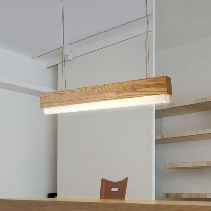 Modern Wooden Hanging Pendant Light For Dining Room With Diffuser - 1-Light Linear Ceiling Fixture