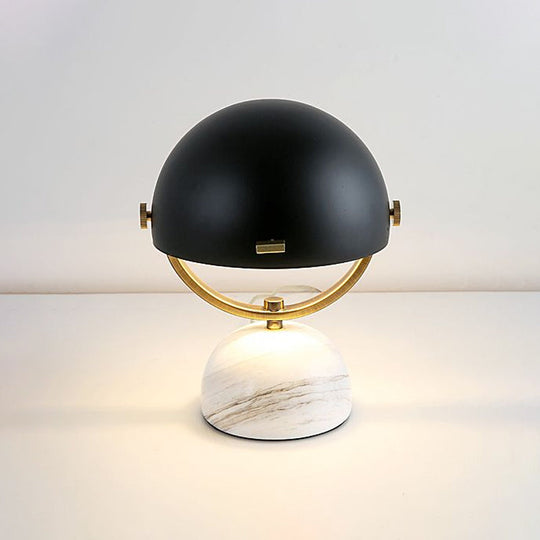 Modern Black/Red Domed Table Lamp With Marble Base - Bedroom Metal Light