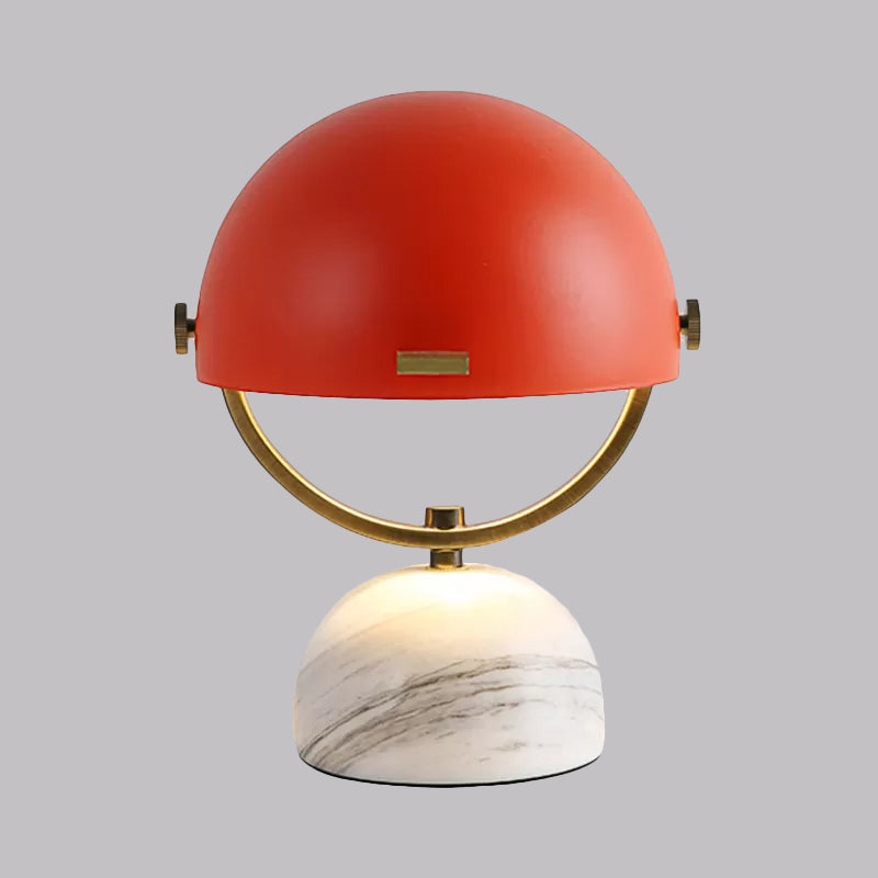 Modern Black/Red Domed Table Lamp With Marble Base - Bedroom Metal Light