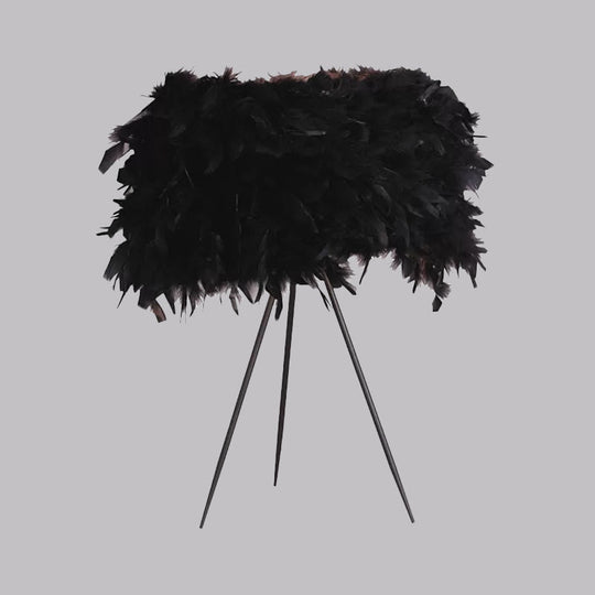 Modern 1-Light Feather Drum Shade Table Lamp Black/Red/White