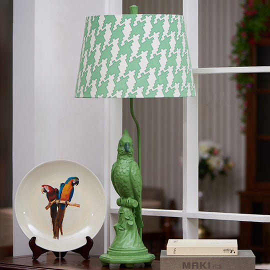 Modern Led Desk Lamp With Green/White Cone Shade - Small Bird Base