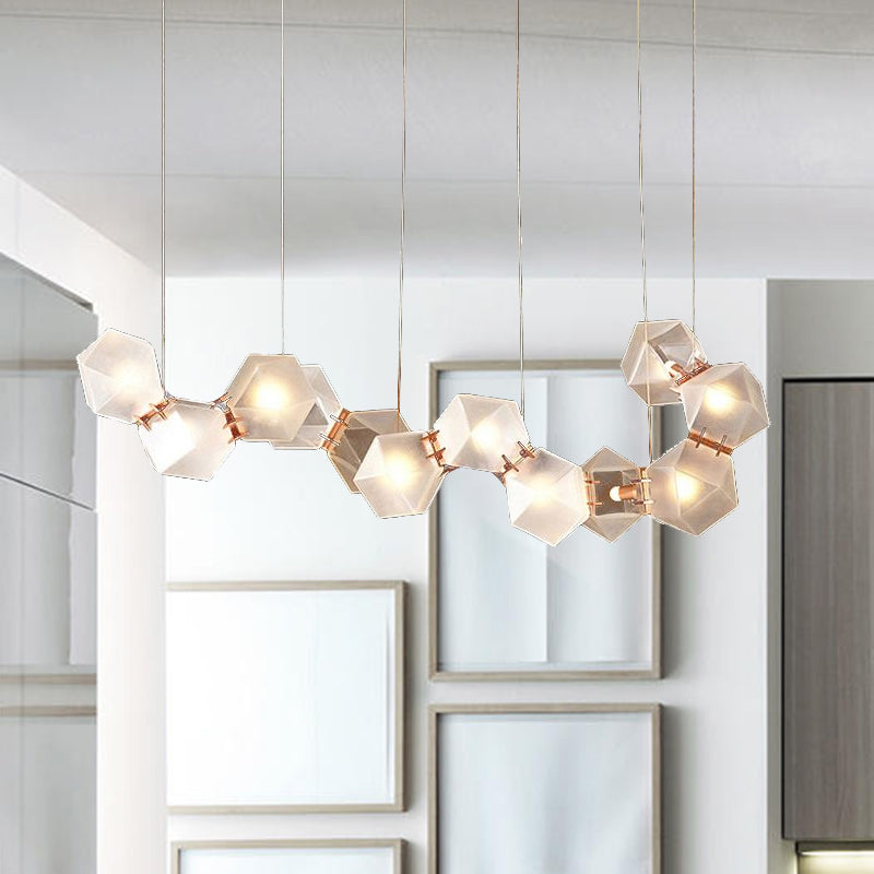 Modern Led Geometric Pendant Light Fixture - White Glass 12/14 Lights Dining Room Island Lighting