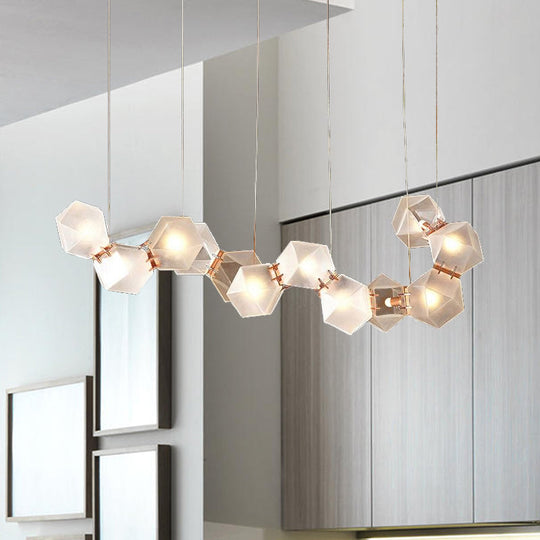 Modern Led Geometric Pendant Light Fixture - White Glass 12/14 Lights Dining Room Island Lighting