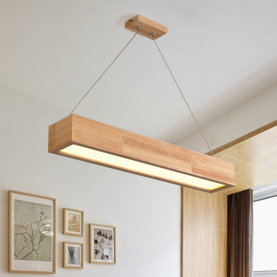 Modern Beige Linear Pendant Light - 1-Head Led Wood Ceiling Lamp (Warm/White Light) 23.5/35.5/47