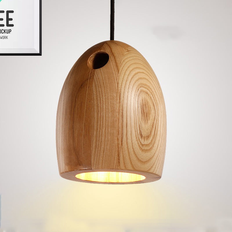 Contemporary Japanese Style Wood Bell Pendant - Beige Ceiling Light With Adjustable Cord- 1-Light