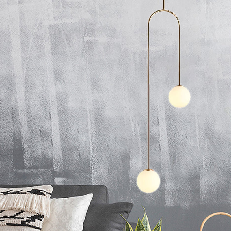 Giovanna - Stylish Black/Gold Ball Cluster Pendant Post-Modernist 2 Lights White Glass Led Ceiling Light Fixture with Bend Rod