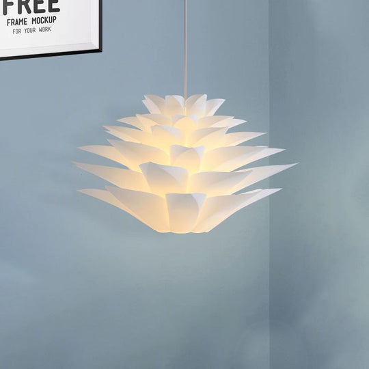 1-Light Lotus Acrylic Suspension Pendant for Bedroom, White Hanging Ceiling Light - 14"/18"/21.5" Wide