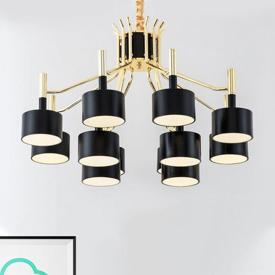 Modern Starburst Ceiling Pendant Light: Drum Metal Shade Black/White Chandelier For Bedroom (12/15