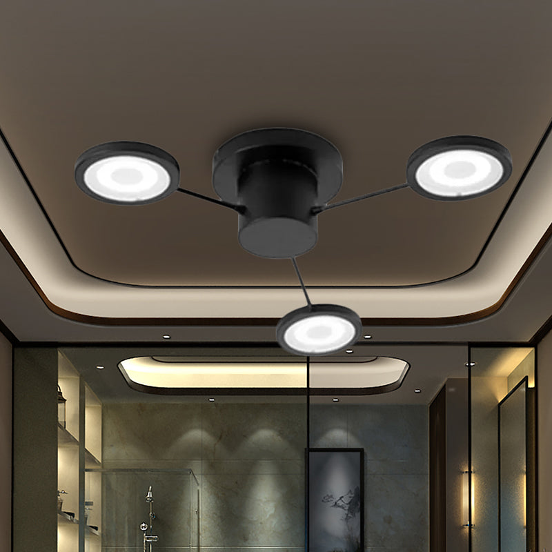 Modern Metal Semi Flush Mount Light Fixture - Small Disk Design With 3 Lights Black/White Ceiling