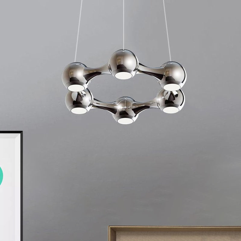 Modern Metal Dome Shade Hanging Light In Black/Chrome With Led Chandelier For Dining Room