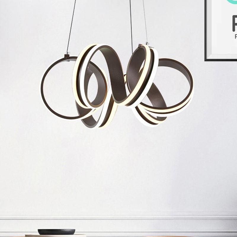 Contemporary Acrylic Led Chandelier Light - Seamless Whirl Design Brown Hanging Ceiling Lamp