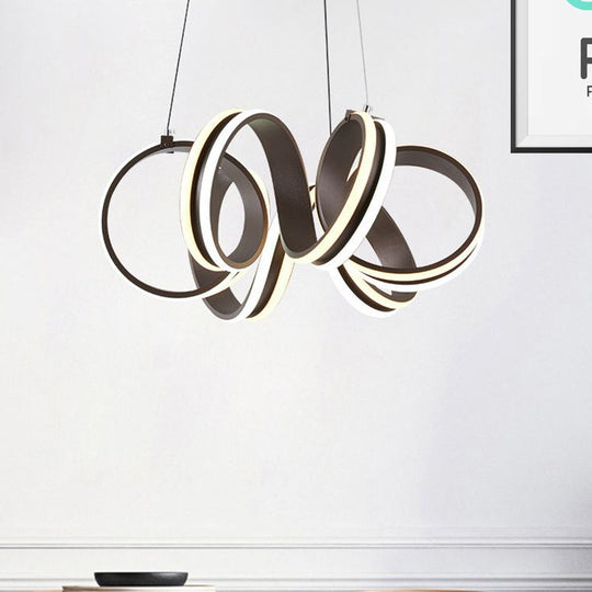 Contemporary Acrylic Led Chandelier Light - Seamless Whirl Design Brown Hanging Ceiling Lamp