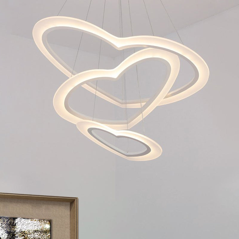 Modern Heart-Shaped Led Chandelier Pendant For Living Room Ceiling - Warm/White Light