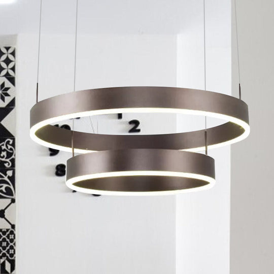 Contemporary Coffee Ring Chandelier Pendant Light With Acrylic Shade - Adjustable 1/2/3-Light