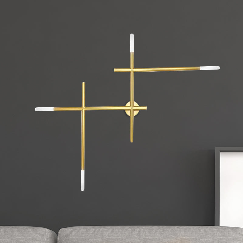 Modern Metal Crossed Lines Wall Sconce Light - 4-Light Black/Gold Lamp In Warm/White