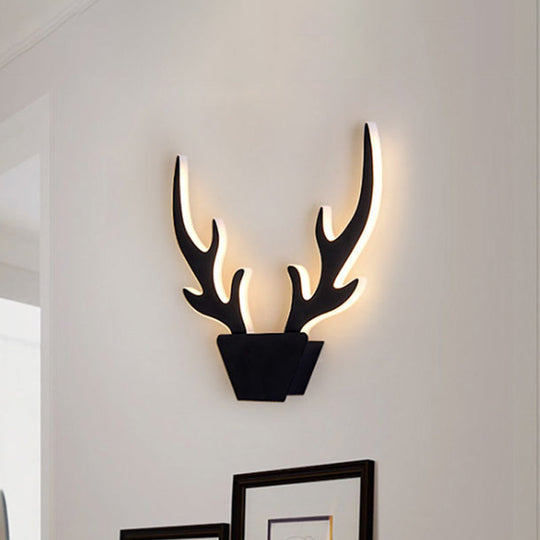 Art Deco Led Antlers Acrylic Wall Sconce Light Fixture In Warm/White White/Black Lamp