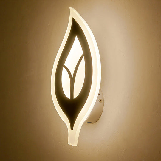 Modern Led Bedroom Sconce Light With Leaf Acrylic Shade - Black/White Wall Lamp In Warm/White