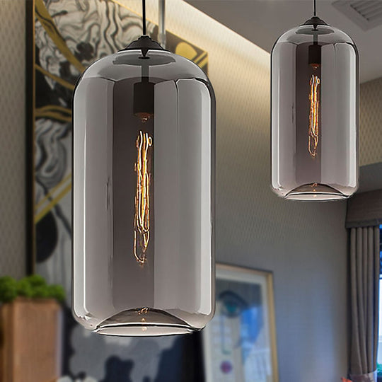 Contemporary Glass Cylinder Pendant Light - 1 Black Hanging Fixture With Clear Amber And Smoky