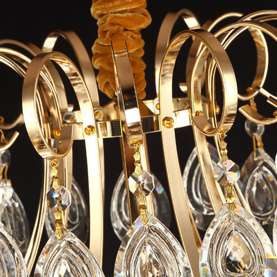 Industrial Gold Geometric Metal Chandelier Pendant Light With Crystal Teardrop Shade - 5/6/8 Bulbs